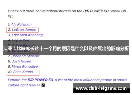 迪亚卡比缺席长达十一个月的原因是什么以及他复出的影响分析 迪亚卡比缺席长达十一个月的原因是什么以及他复出的影响分析